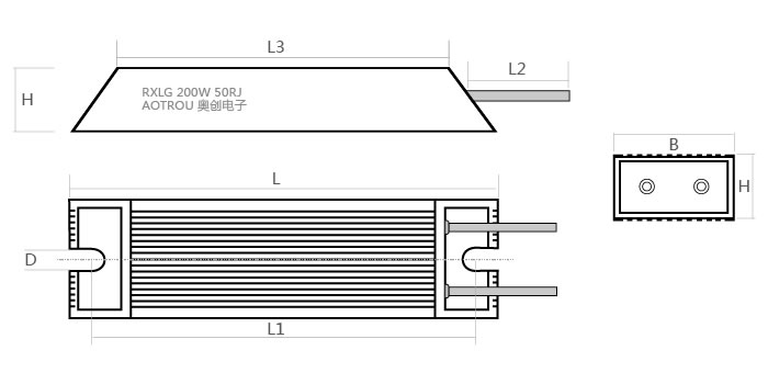 RXLG梯型铝壳电阻产品尺寸图