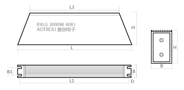 RXLG梯型铝壳电阻产品尺寸图