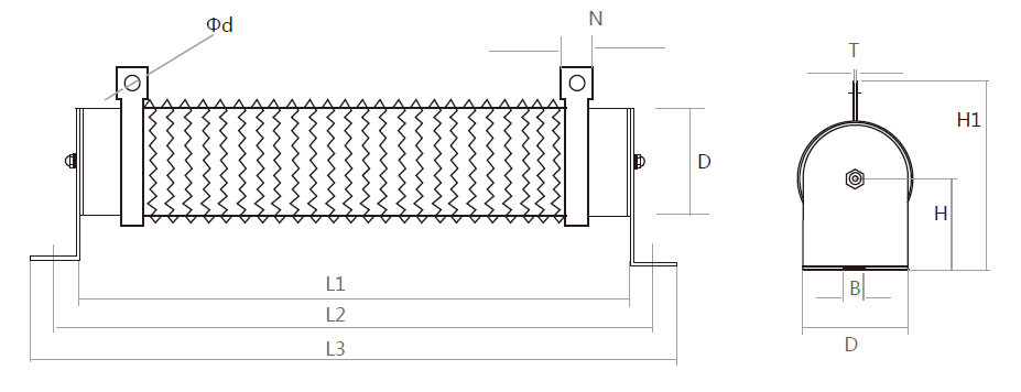RXBW波纹电阻器产品尺寸图
